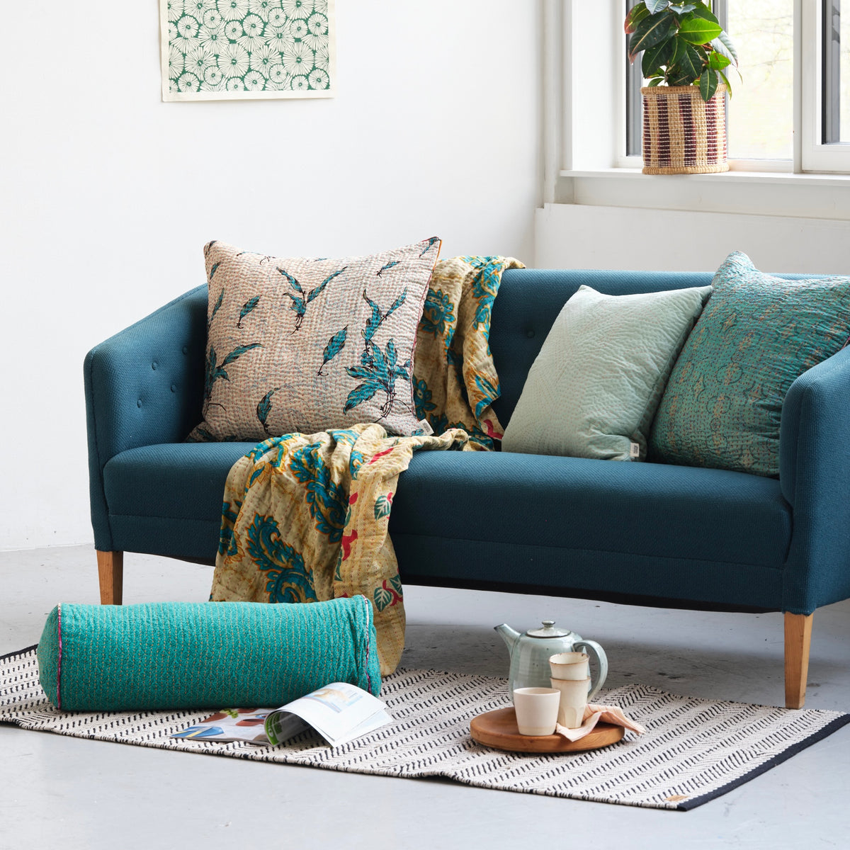 Løber 75x180 cm (zig-zag beige-sort)