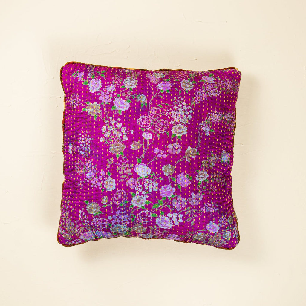 Unique kantha sari silk pillow 40 x 40 cm
