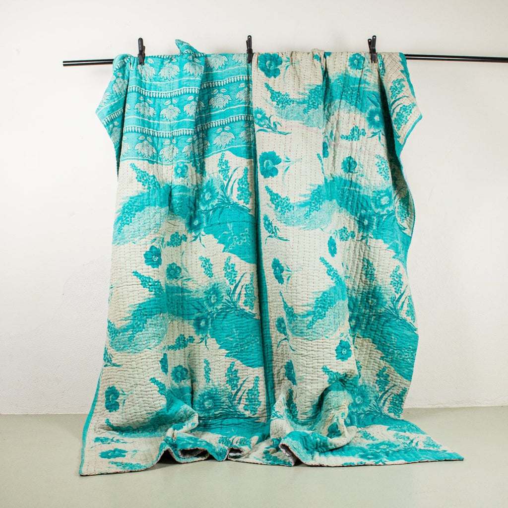 Unique sari kantha blanket 200 x 200 cm