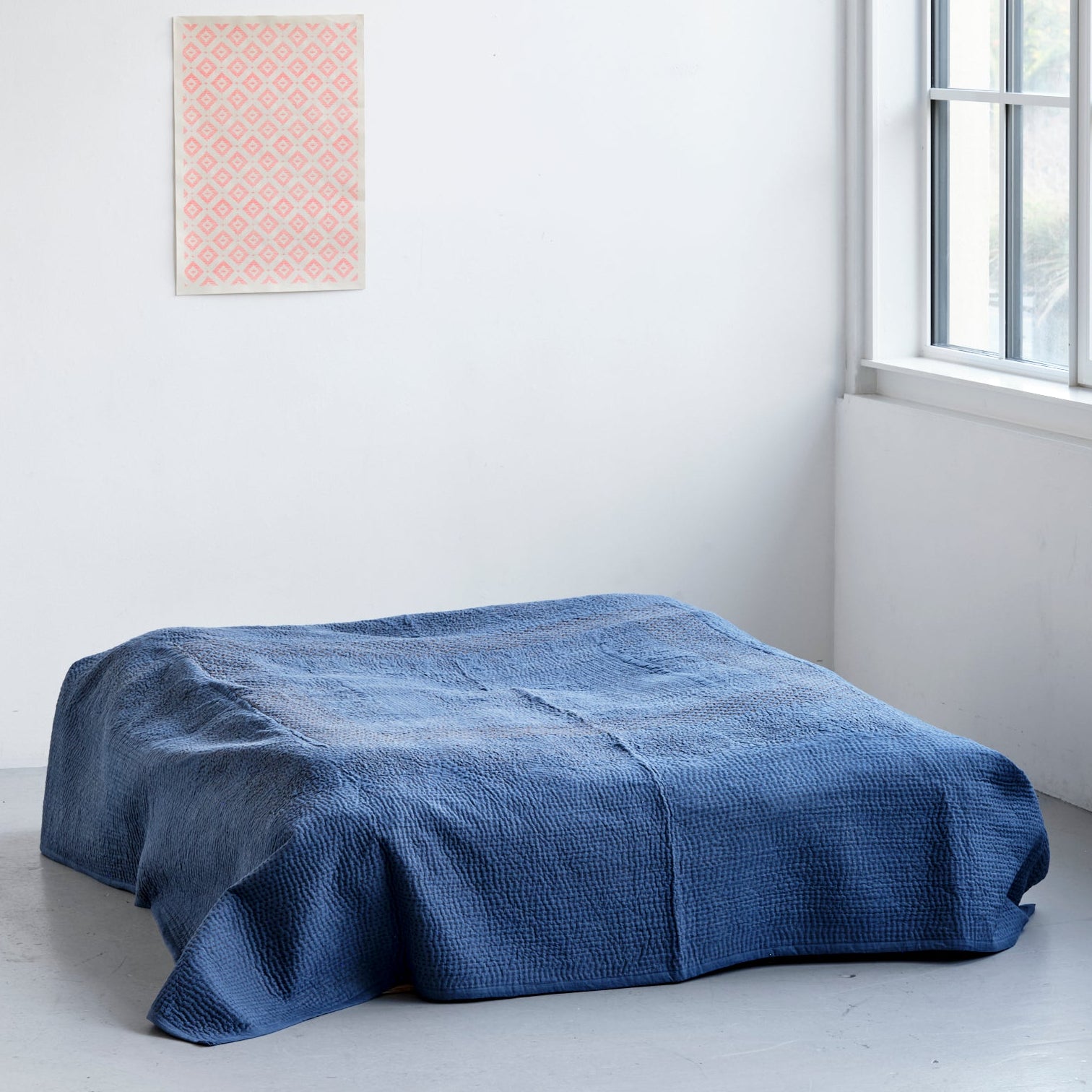 Quiltet sengetæppe 240 x 260 cm (Blå)