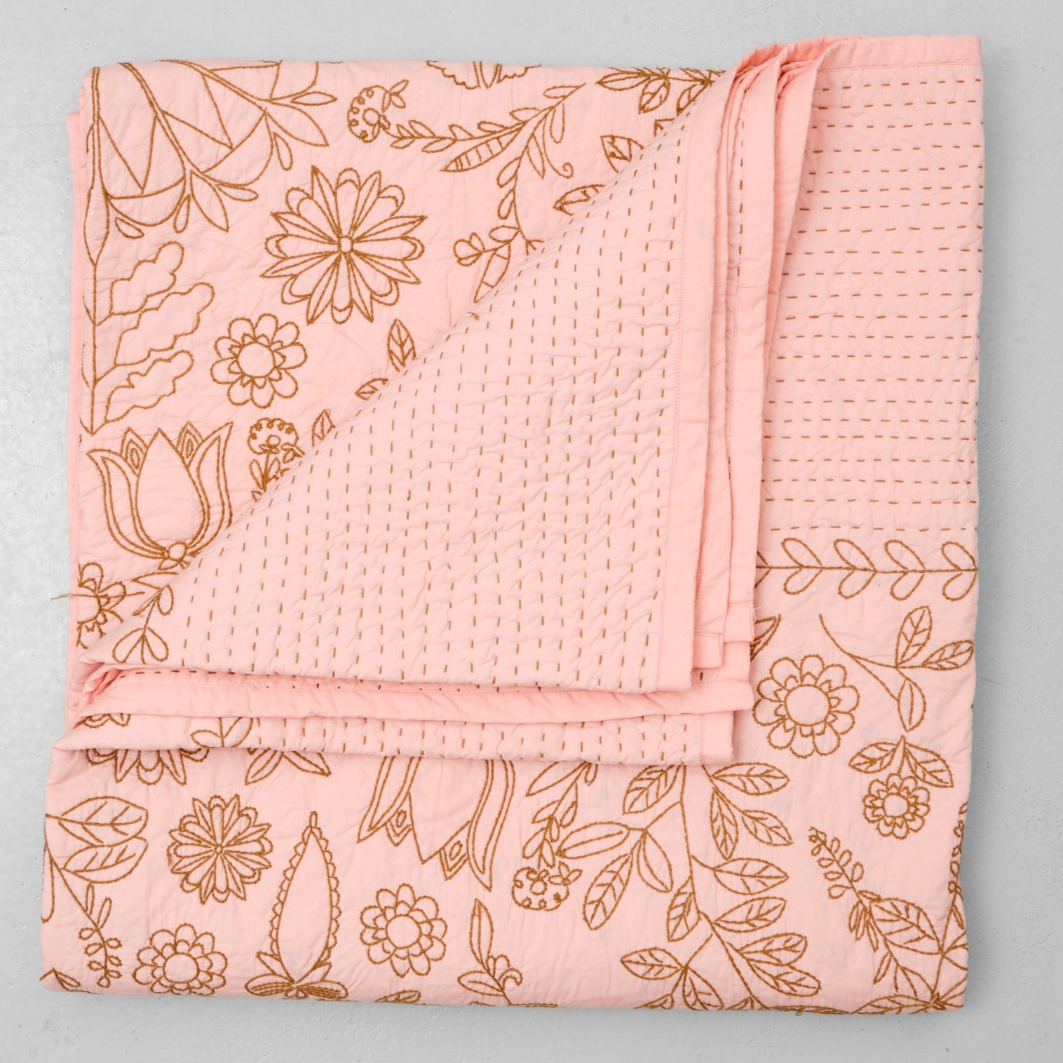 Quiltet sengetæppe 240 x 260 cm (Lyserød)