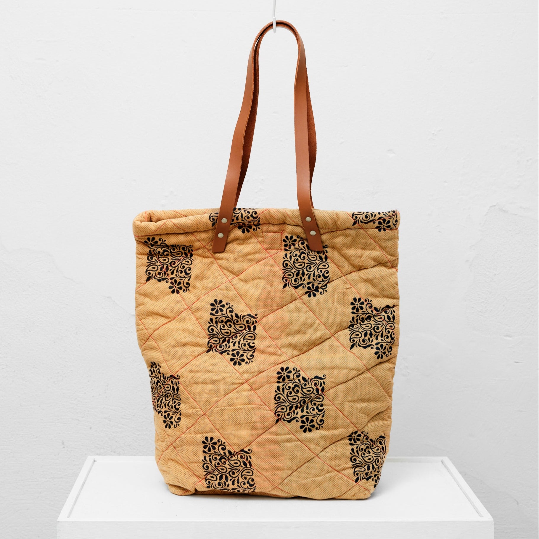 Bomulds-shopper med læderhank