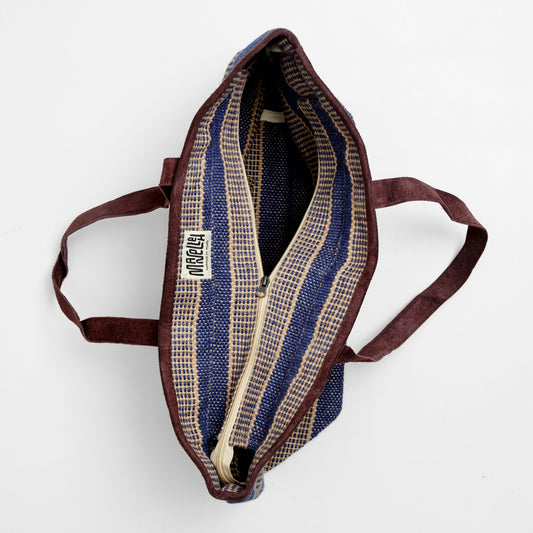 Weekend bag (blue striped with zipper)