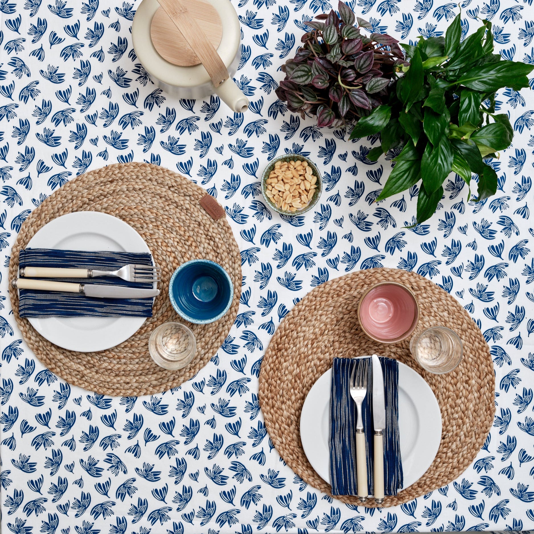 Stofserviet 4 stk. (Blå ikat)