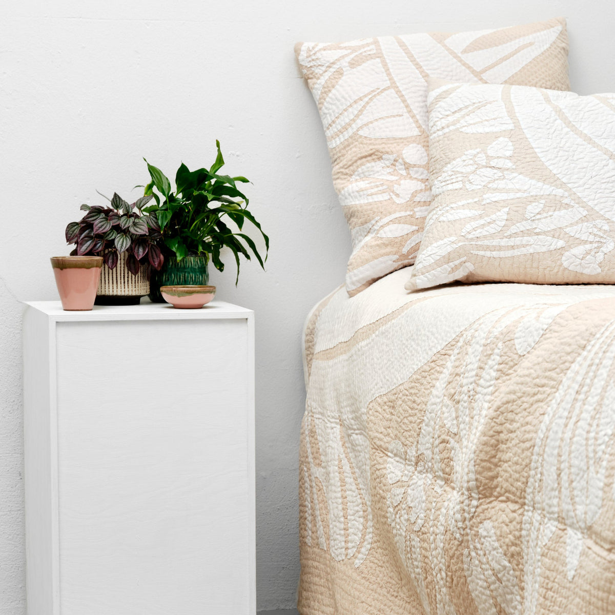 Quiltet sengetæppe 240 x 260 cm (Beige)