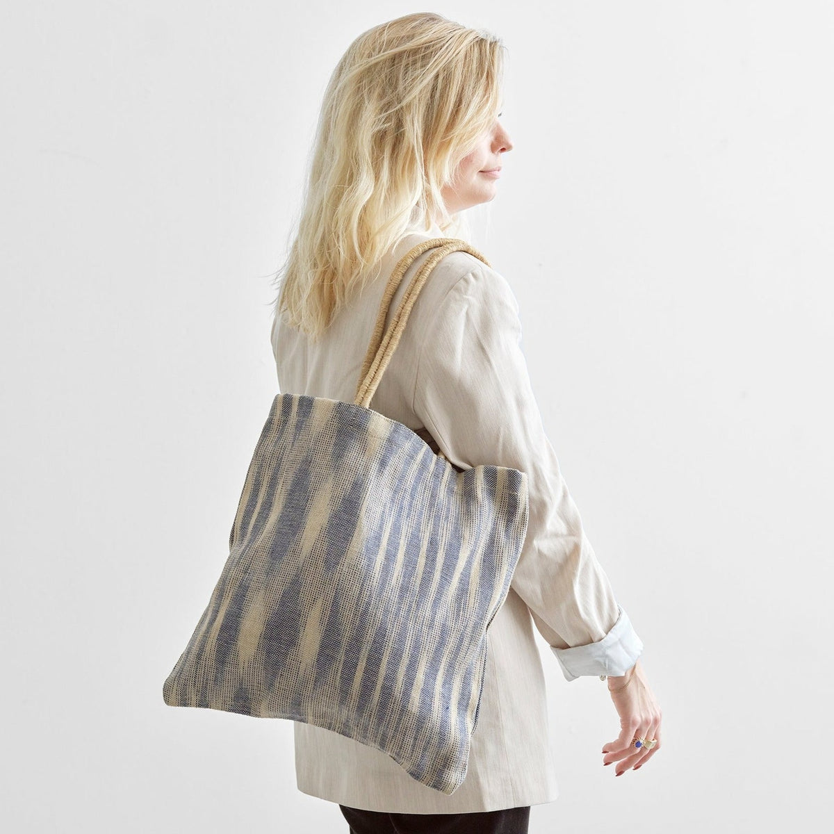 Shopper (blå ikat jute)
